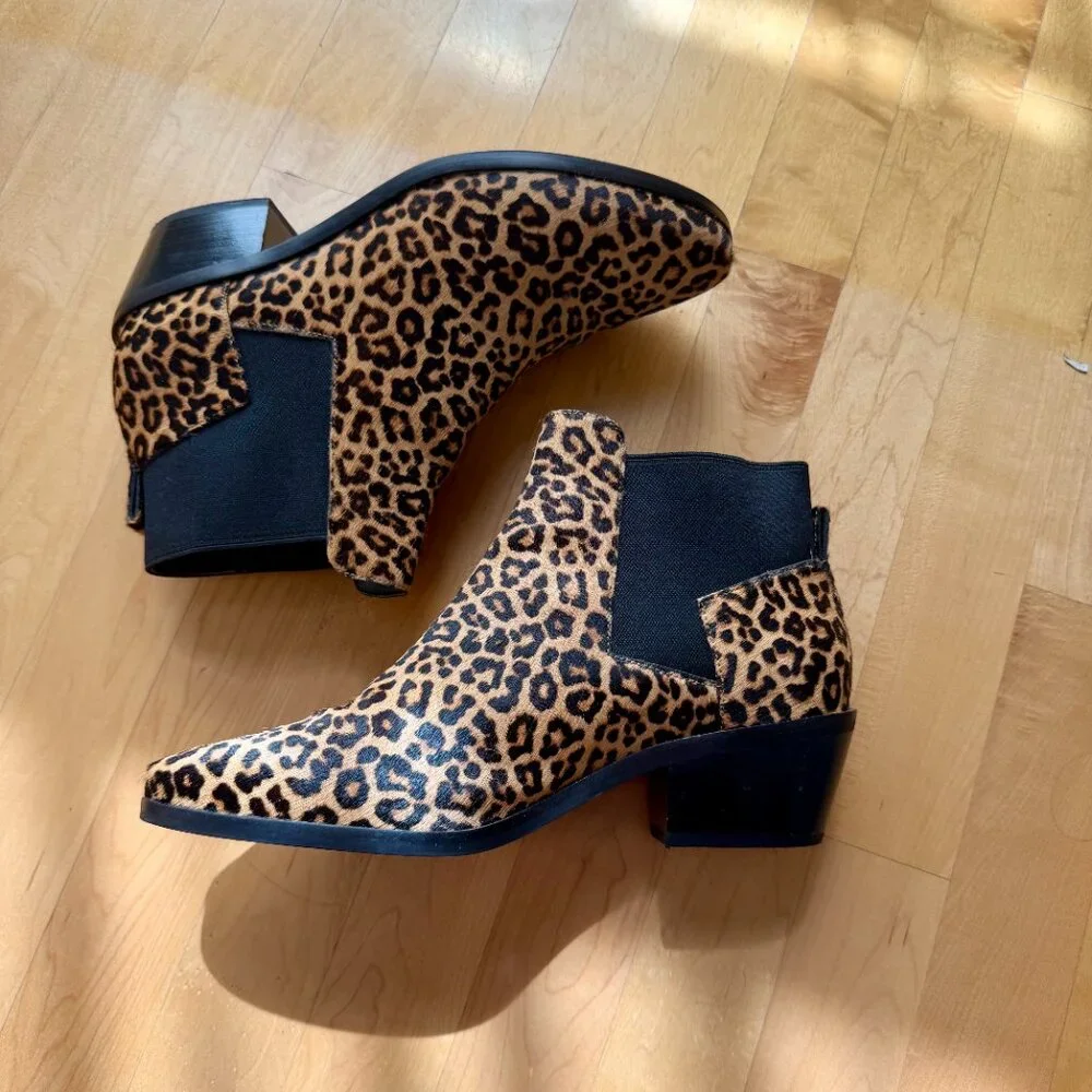 Cole Haan Gia Ankle Boots in Leopard Calf Hair Size 8.5